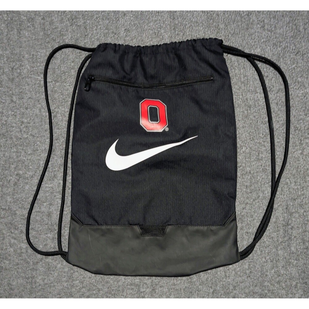 Nike Ohio State Buckeyes OSU Drawstring Bag Sackpack Black Zippered Pocket